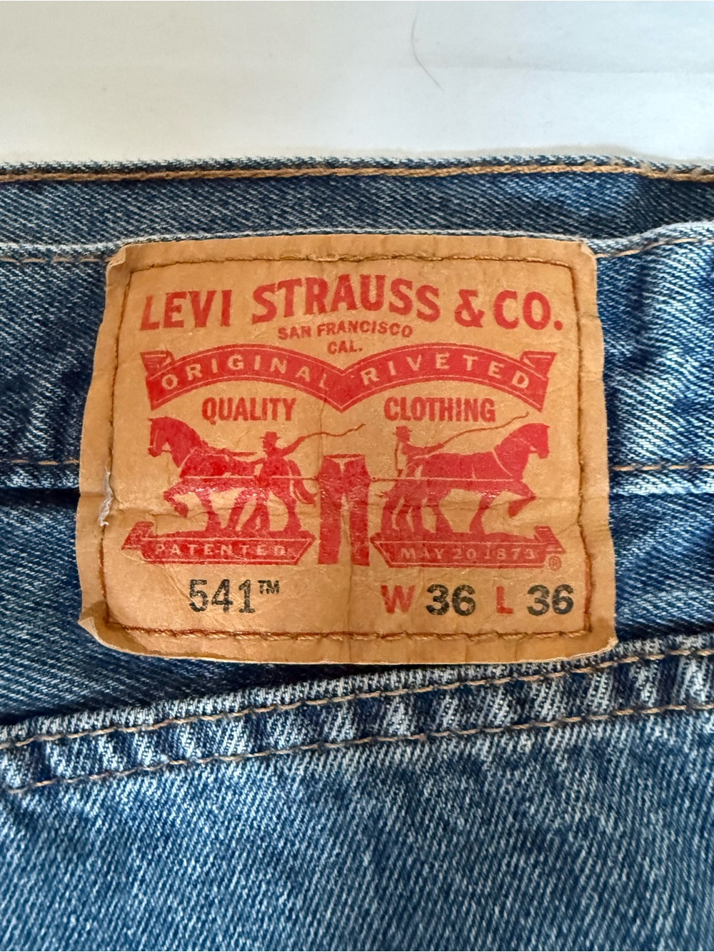 Levi's Classic 541 Relaxed Fit Jeans - Light Blue Denim with Tan Patch